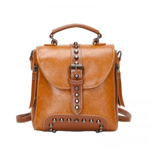 Tan Brown Leather Backpack