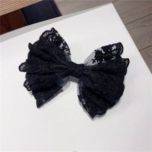 Big Bow Palace Style Embroidery Hairpin - BLACK