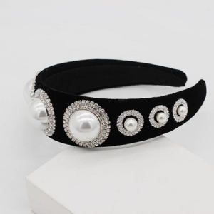 Black with Rhinestones and Pearls Headband 