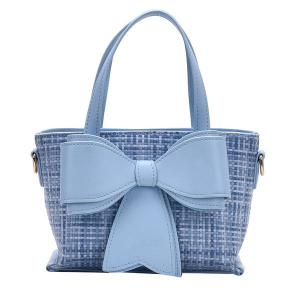 Blue Bow Handbag with Gold Detachable Chain