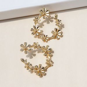 Gold Daisy Flower Hoop Earrings