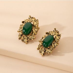 Gold and Emerald Retro Alloy Earrings