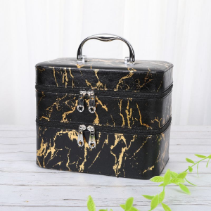 Black Gold Marble Section Two-Tier Portable Jewellery Makeup Box