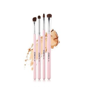 4 Man-made Fibre Pink Wooden Handle Makeup Brush Set