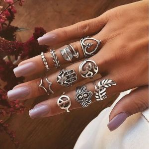 11 Piece Retro Silver Ring Set