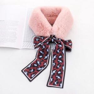 Pink Rabbit Fur Collar Warm Scarf 