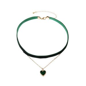 Dark Green Love Pendant Double Necklace Clavicle Chain