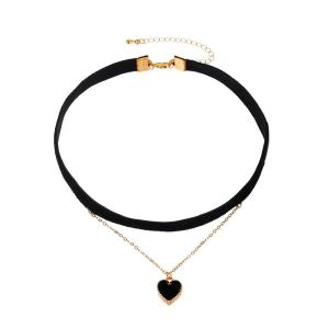 Black Fashion Flannel Love Pendant Double Necklace