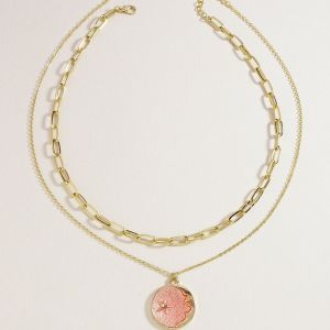 Pink Star Moon Pendant Two Necklace