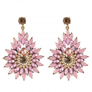 Diamond Flower Rhinestone Long Drop Shape Earrings 