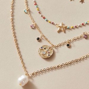 New Pearl Chain Multilayer Eye Star Necklace