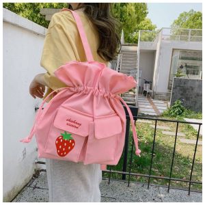 Strawberry Fruit Drawstring Shoulder Bag Pinkish