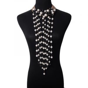 Long Fringed Beaded Necklace