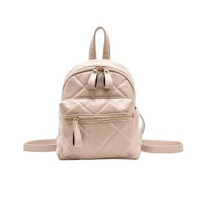 Leather Glossy Look Backpack Beige