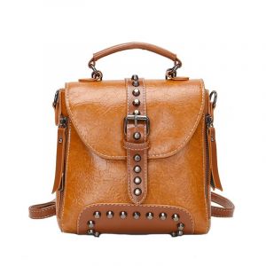 Tan Brown Leather Backpack