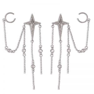our-pointed Star Diamond Tassel Earrings