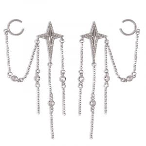 our-pointed Star Diamond Tassel Earrings