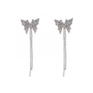 Butterfly Rhinestone Tassel Long Earrings 