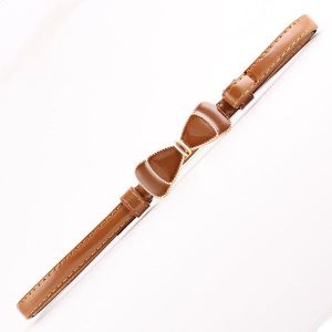Faux Leather Metal Buckle Bow Thin Belt Camel
