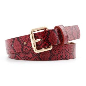Imitation Leather Snake Metal Buckle Thin Belt Red