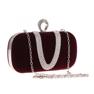 Velvet Cloth Diamond Finger Dinner Party Bag Wine Red