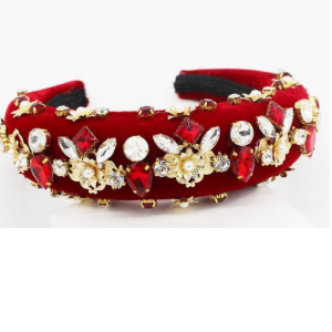 Red with Silver and Gold Rhinestone Headband 